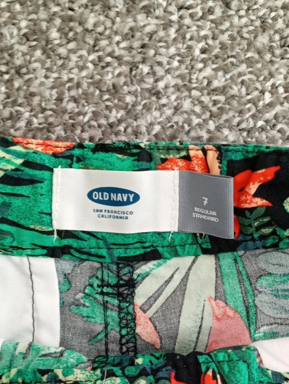Old Navy Green Tropical Print Shorts with Black Accents